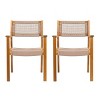 Modern Outdoor Acacia Wood Dining Chair Set of 2 with Rope Seating Armrest Patio Dining Chair -Tanpinhause - 3 of 4