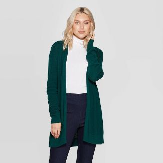 Womens Long Sleeve Open Layer Cardigan - A New Day™ Dark Green S