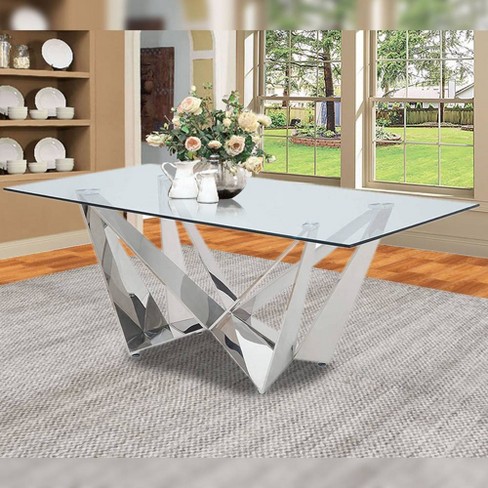 Acme Furniture Dekel Glass Top Dining Table Clear/Stainless Steel