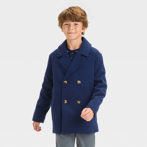 Boys Solid Pea Coat Cat Jack Navy Blue S