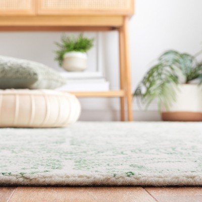 Ivory and Green Floral Hand-Tufted Wool Blend Area Rug