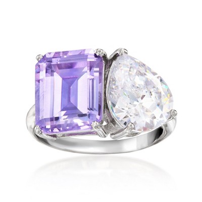 Ross-Simons 5.00 Carat Simulated Amethyst and 3.20 Carat CZ Toi Et Moi Ring in Sterling Silver