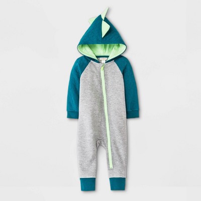 Baby Boys' Quilted Dino Hood Romper - Cat & Jack™ Heather Gray 18M