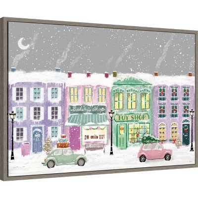 Hometown Holiday Purple and Green Canvas Cityscape Print
