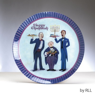 Rite Lite 12" Hanukkah Butler’s Judaica Round Glass Serving Tray - Blue/White