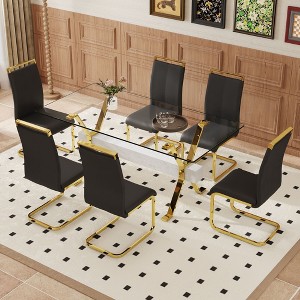 NicBex 7 PCS/9 PCS Dining Table Set,Tempered Glass Dining Table with Gray MDF Crossbars,6/8 PU Chairs for Kitchen/Meeting Room - 1 of 4