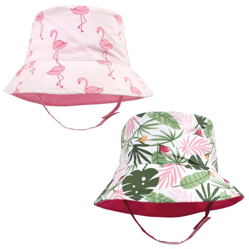 Hudson Baby Infant Girl 4Pc Sun Protection Hat, Flamingo Rainbow Stripe Flamingo Tropical, 3 of 4