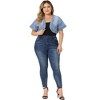 Agnes Orinda Women's Plus Size Denim Fashionable Crop Short Sleeve Jean Cardigans - 3 of 4