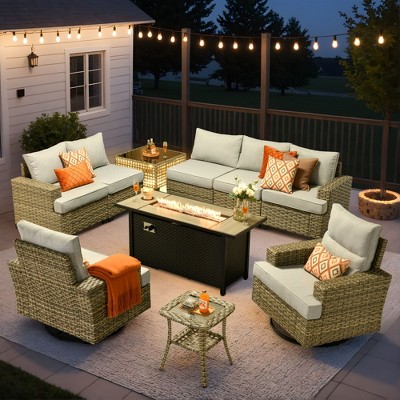 XIZZI Versatile Outdoor Rattan Sectional Sofa Set Collection, 8/9/10-Piece Set w/ Comfy Swivel Chairs, Perfect for Patio Relaxation and Entertaining