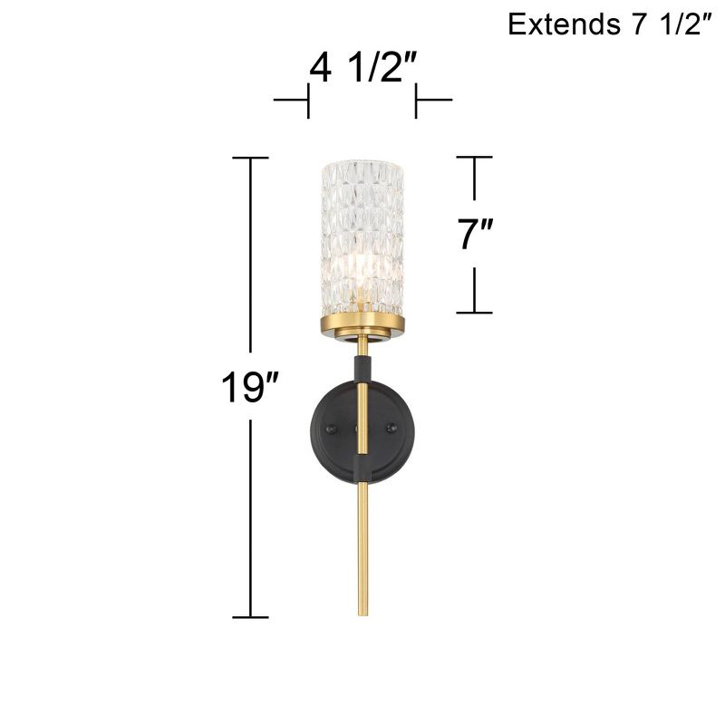 Possini Euro Design Darin Modern Wall Light Sconce Black Brass Hardwire 4 1/2" Fixture Faceted Cylinder Glass for Bedroom Bathroom Vanity Reading Home, 4 of 9