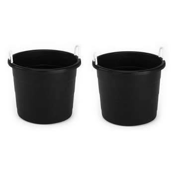 Homz Multi Purpose 17 Gallon Plastic Open Top Storage Round Utility Tub with Rope Handles for Indoor or Outdoor Home Organization, Black (2 Pack)
