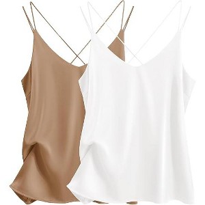 Ekouaer Womens Silk Satin Camisole Tank Tops V Neck Spaghetti Strap Blouses Cross Back Sleeveless Cami Shirt - 1 of 4