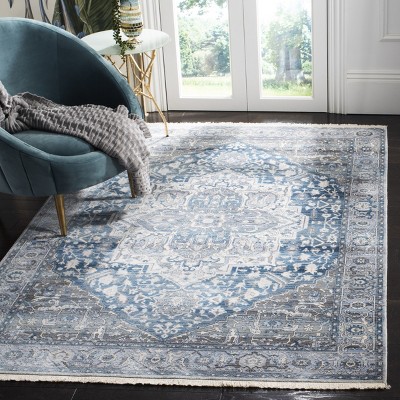 Charcoal and Blue Vintage Persian 4' x 6' Synthetic Area Rug