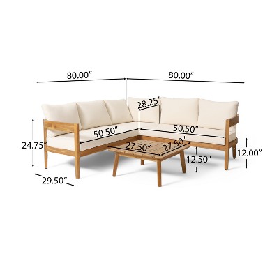 Teak Acacia Wood 5-Seater Outdoor Sectional Sofa with Beige Cushions