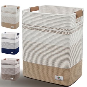 Aoibox Large 85L Laundry Hamper Cotton Rope Woven Storage Basket with Leather Handles for Blankets Clothes Jute White - 1 of 4