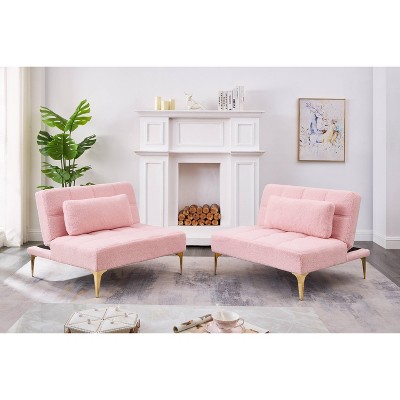 VYNXARIA 71inch Convertible sofa bed futon with gold metal legs teddy fabric