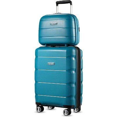 LUGGEX Carry on Luggage with Spinner Wheels, Lightweight Expandable Suitcase, 2 Piece Set(14/20), Teal