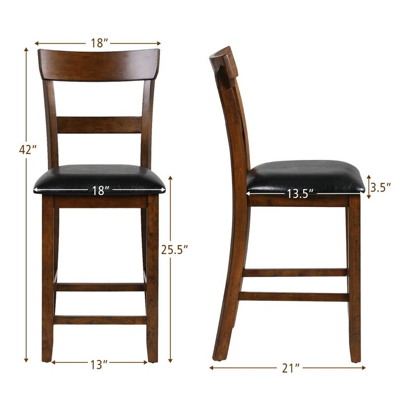Costway Set of 2 Barstools Counter Height Chairs w/Leather Seat & Rubber Wood Legs, 3 of 11