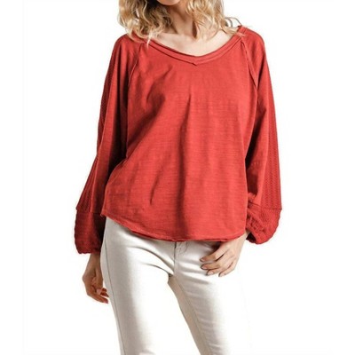 Women's Contrast Knit Puff Sleeve Top - umgee