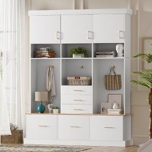 JANSNO 75" Modern Entryway Hall Tree with Bench, Coat Rack, 6 Drawers, 3 Cabinets & 3-Tier Top Storage - 1 of 4