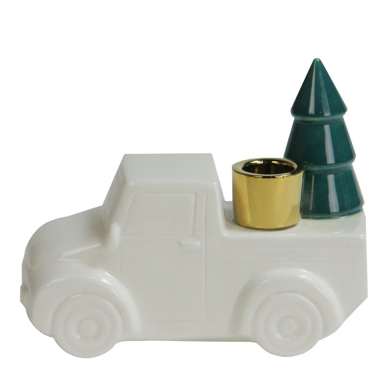 Northlight 6 White Ceramic Truck with Christmas Tree Taper Candlestick Holder, 2 of 5