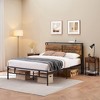 Metal Platform Bed Frame with Storage Headboard, Rustic Vintage Wood & Metal Bed, No Box Spring Needed, Brown - 3 of 4