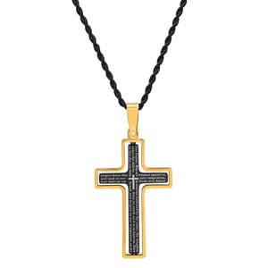 Steeltime Men's stainless steel Our Father english prayer rotating cross pendant. Color Options: Silver, Gold, Black, Mixed - 1 of 4