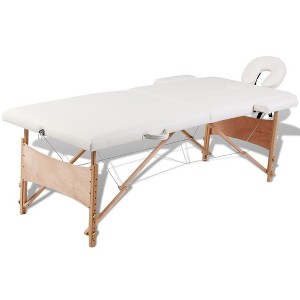 vidaXL Cream White Foldable Massage Table 2 Zones with Wooden Frame - 1 of 4
