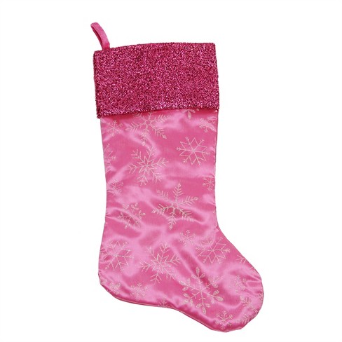 Northlight 20 Pink Iridescent Glittered Snowflake Christmas Stocking With  Metallic Cuff : Target