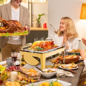 9QT Retangle Stainless Steel Chafer Catering Food Warmer Server with Visible Lid Water Pan Stand Fuel Holder Clip for Parties, Hotels and Weddings - 1 of 4