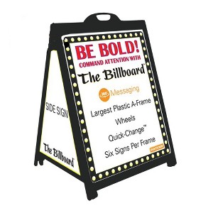Plasticade The Billboard Large Outdoor Sidewalk A Frame 6 Display Plastic Sign Board Holder Frame with Molded In Handle and Wheels, Black - 1 of 4