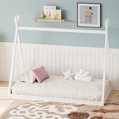 Twin Size House Shape Tent Bed with Sturdy Triangle Frame for Kids