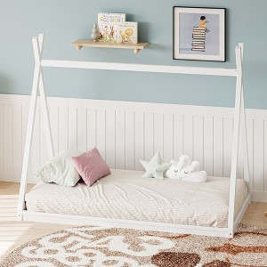 Twin Size House Shape Tent Bed with Sturdy Triangle Frame for Kids - 1 of 4