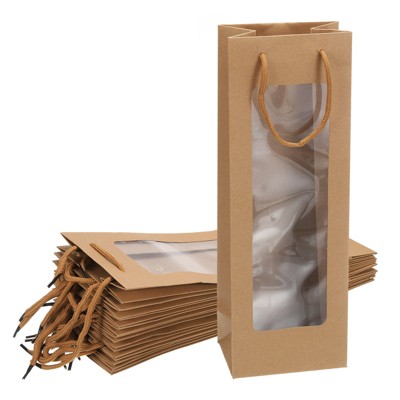 Unique Bargains Paper Sturdy Reusable Fashionable Wine Gift Bags with Rope Handles 4.92"x3.35"x14.2"