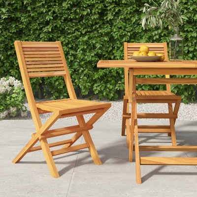 vidaXL Solid Teak Wood Folding Patio Chairs - Set of 2, Scandinavian Outdoor Seating with Comfortable Backrest and Timeless Slatted Design, Brown?