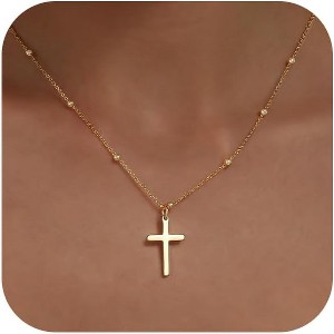 Dainty Cross Necklace for Women - 14K Gold/Silver Plated Christian Faith Jewelry Gift - 1 of 4