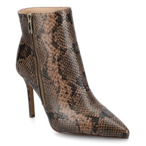 Journee Women's Leyna Medium and Wide Width Zipper Detail Dress Booties,  Snake/Brown 11W : Target