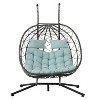 CAVINAS 2-Seat Wicker Swing Egg Chair with Cushion and Stand,Patio Swing Hanging Basket Chair with Stand for Bedroom Porch Garden - 2 of 4