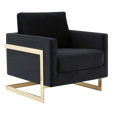 LeisureMod Lincoln Accent Arm Chair Upholstered in Velvet with Gold Frame