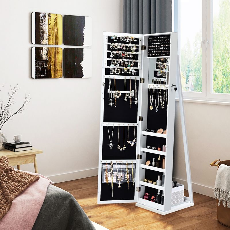 Costway Mirrored Jewelry Cabinet Lockable Standing Storage Organizer W/ Shelf, 3 of 11