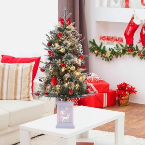 3ft Small Christmas Tree Pre-Lit Artificial Christmas Tree with 78 Led Lights, Snow Flocked Xmas Tree w/Base, Timer Function, Battery Operated - 1 of 4