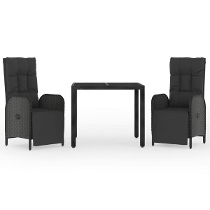 vidaXL Patio Dining Set Wicker Table and Chair with Cushions Black Poly Rattan - 35.4" Table Length 2x Armchair + Table - 1 of 4