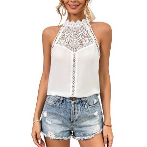 Women's Lace Halter Neck Sleeveless Blouse Elegant Crochet Lace