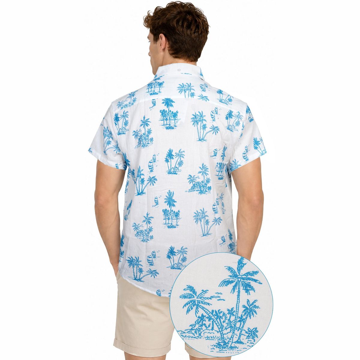 HAPPY BAY Men's Short Sleeve Button Down Hawaiian Collar Shirts Aloha Camp Beach Vacation Shirts Casual Camp Summer Untuckit Shirt 3XL Blue,Tree - thumbnail 2