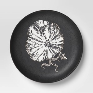 6.125" Halloween Stoneware Pumpkin Appetizer Plate Black - Threshold™: Round, Microwave & Dishwasher-Safe, Handcrafted - 1 of 3