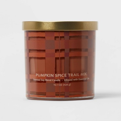 15.1oz Pumpkin Spice Trail Mix Candle Rustic Plaid Print - Opalhouse™