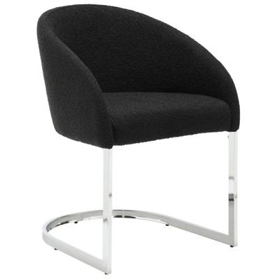 Bekrvio Boucle Dining Chairs with Barrel Back - Mid Century Modern Accent Arm Chairs with Chrome U-Shaped Base -Kitchen/Living Room