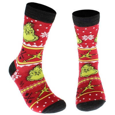 Dr Seuss The Grinch Adult Ugly Sweater Grinchmas Holiday Crew Socks 1 Pair for Men and Women (Sock Size 10-13) Multicolured