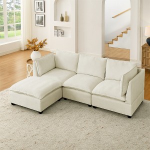 105" L-Shaped Linen Fabric Modular Sectional Sofa with Convertible Ottoman, Solid Wood Frame and Reversible Chaise - 1 of 4