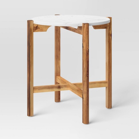 Wood and Marble Accent Table Natural - Threshold™ - image 1 of 4